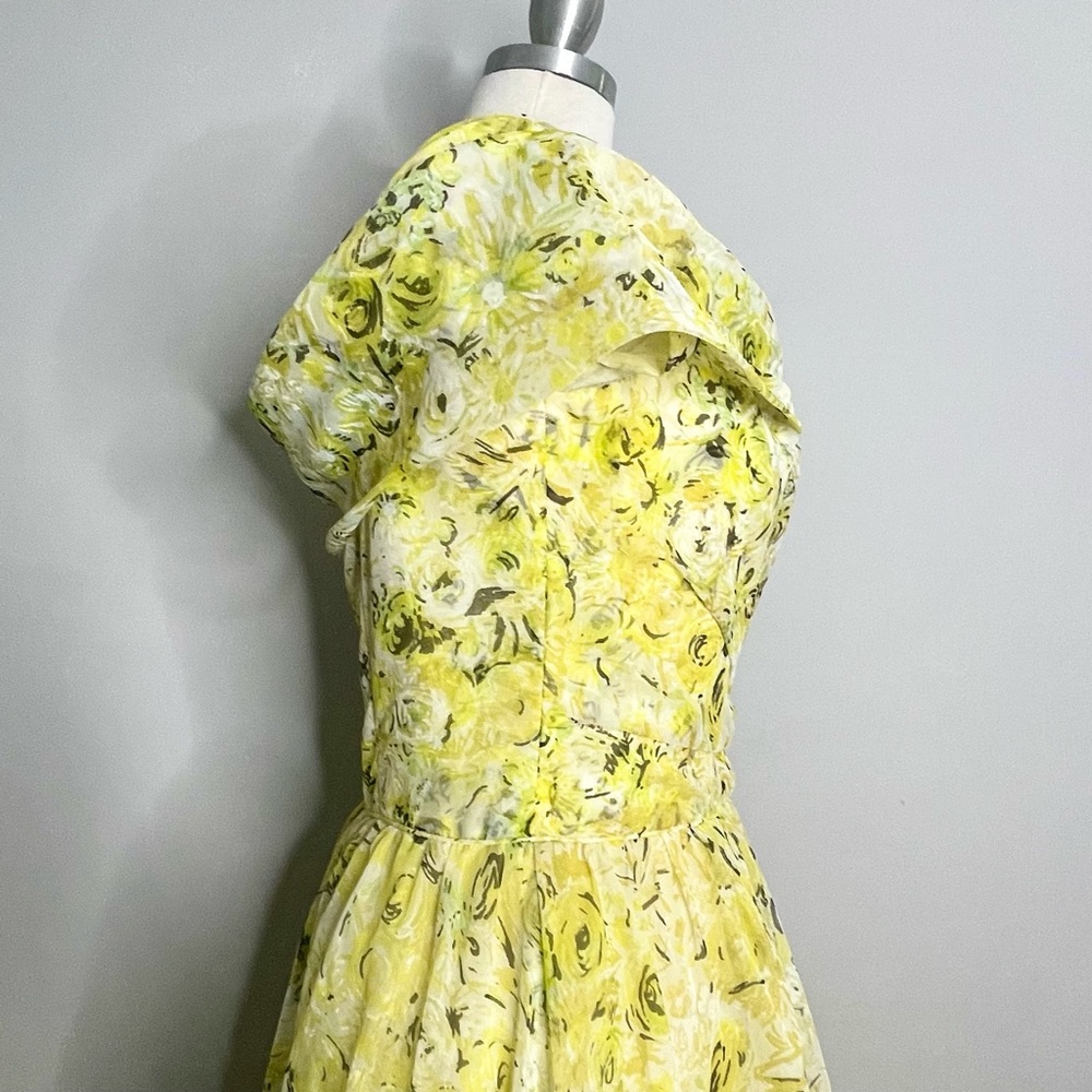 EMMA DOMB Vintage 1950’s Floral Print Off Shoulder Chiffon Gown Maxi Dress - Picture 4 of 11